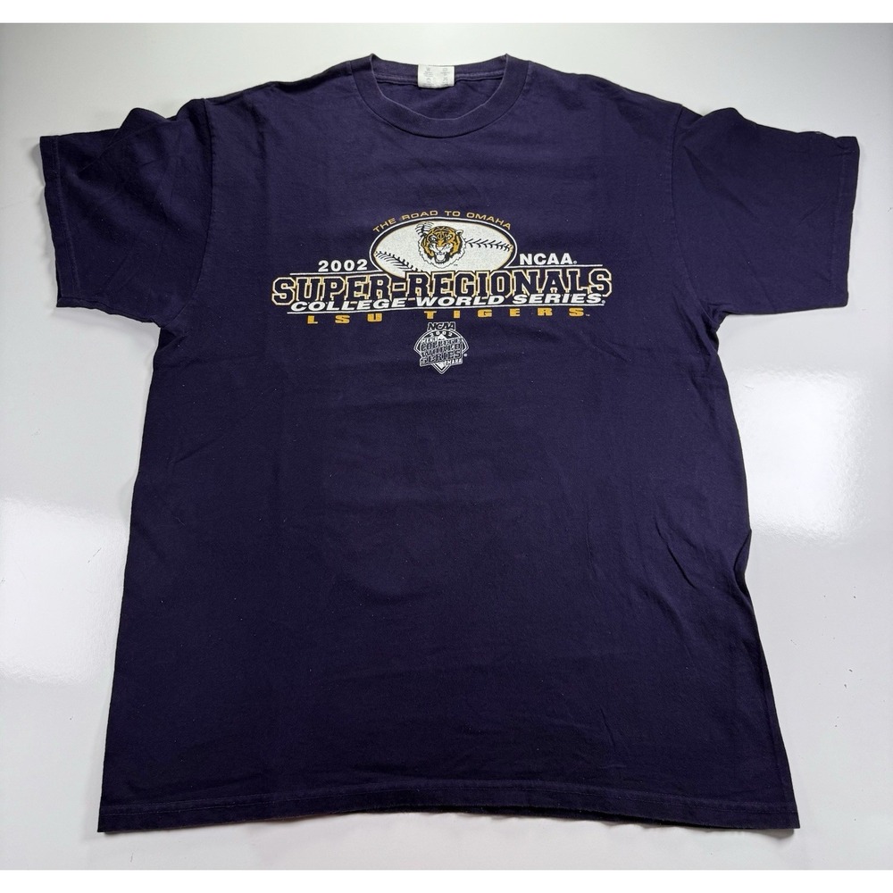 Vtg 2002 LSU Tigers Shirt Men L Purple NCAA College World Series Champions Tee